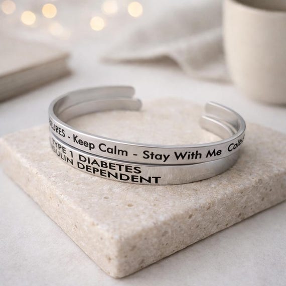 Personalized Medical Alert Bracelet, Diabetic, Autism, Dementia, Custom Medical ID Caduceus symbol cuff, Medical Jewelry for Men & women