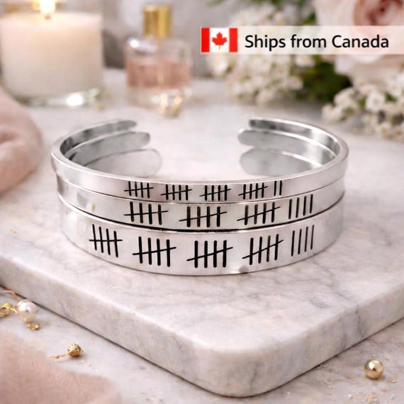 Custom Tally mark Wedding Friendship Anniversary Bracelet cuff gift for him her men women -CA
