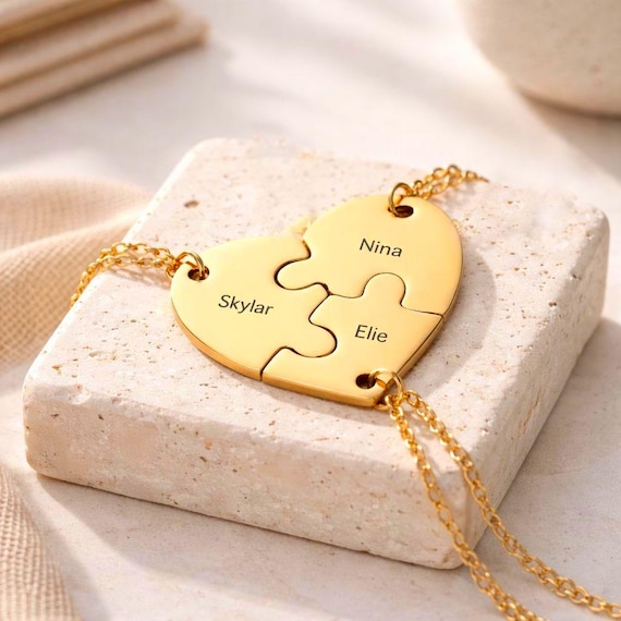 Best Friends BFF Necklace For 2/3/4/5/6, Family Friendship Love Pendants Gift, Personalized Name Heart Puzzle Necklace