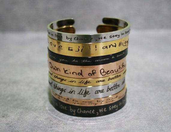 Actual Handwriting Memorial Bracelets with Actual Hand Writing of loved ones.  Handwriting Engraved Gifts Open Cuff Bangle.