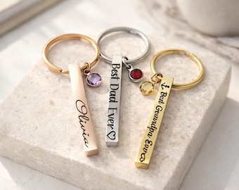 Name and birthstone Keychain, Key Ring , personalized jewelry, Engraved keychain, birthstone keychains, gift for her
