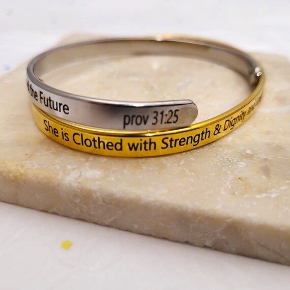 Proverbs 31:25 - She is clothed with strength and dignity Daily Reminder Bracelet Christian Gift for Women Mom Christian Jewelry Gifts
