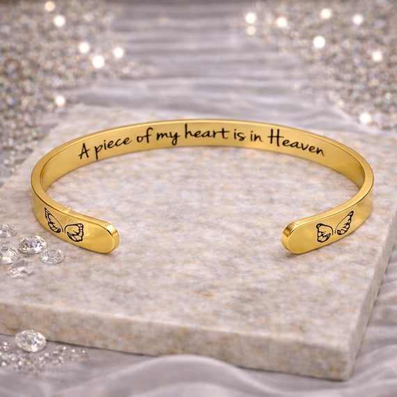 A Piece of My Heart is in Heaven Bereavement Loss of Mom Dad Miscarriage Sympathy Bangle Remembrance Memorial Cuff Bracelet