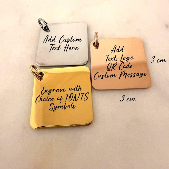 1/5/10 PCS Custom Square Add on Charms Engraved, Personalized Square Tag engraving 3cm x 3cm