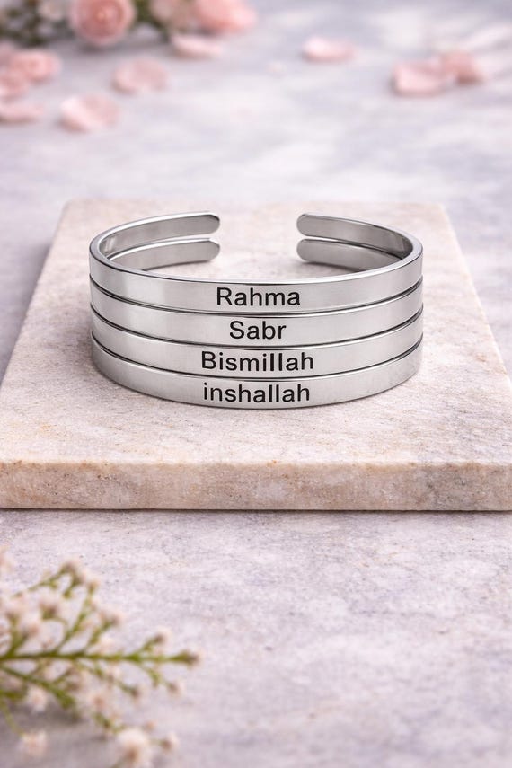 4 Pack Eid Family Bracelets - Bismillah Inshallah Sabr Rahma Bracelet Eid & Ramadan Gifts Stainless Steel Cuff Gift for Him, Her, kids