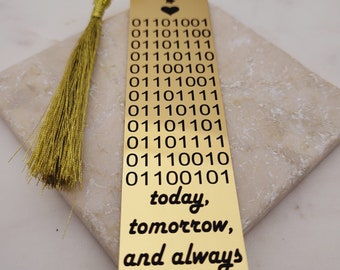 Binary Code Bookmark with I love You engraved in Binary. Secret message gift for BFF, Husband, Wife Him & Her