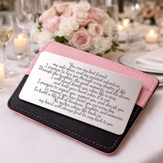 Personalized Wedding Vows Wallet insert Card - Engraved Wallet Note Card