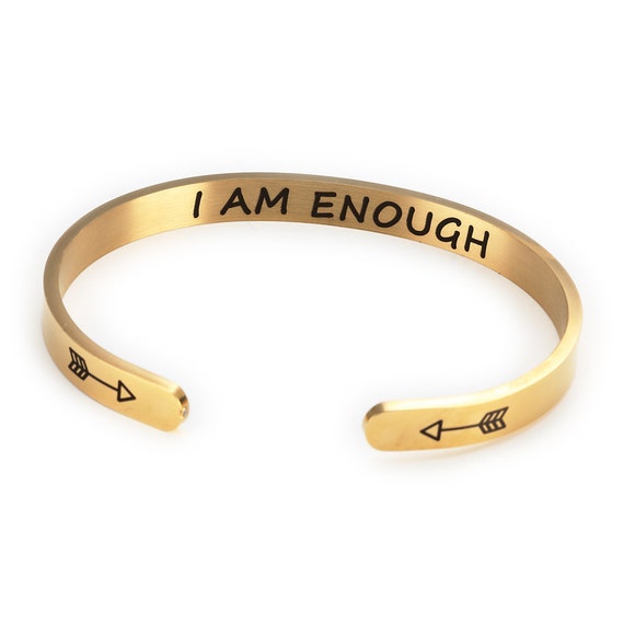 Confidence  Affirmation Bracelet I am ENOUGH Bracelets Cuff Jewelry Gift - Yellow Gold Color