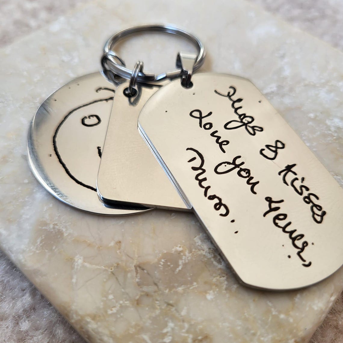 Personalized Multi-Layer Memorial Keychain – Custom Engraved Handwriting, Kid's Drawing & Signature Keepsake