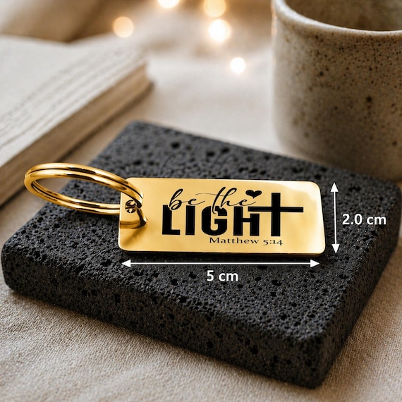Be the Light Keychain Matthew 5:14 – Engraved Stainless Steel, Christian Gift Key ring