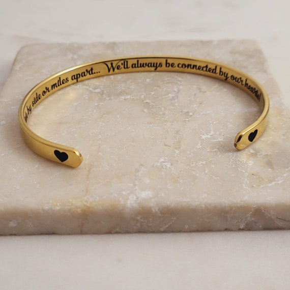 Side by Side or miles apart, will always be connected by heart Bracelet - Personalized & Custom Made Gift