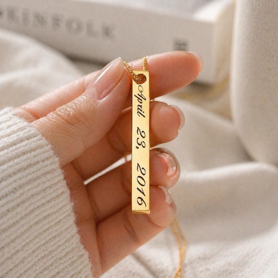 Custom Necklace, Personalised Vertical Bar Necklace Coordinate Necklace Gift for Mother Engraved Family Tree Necklace, Personalised Jewelry