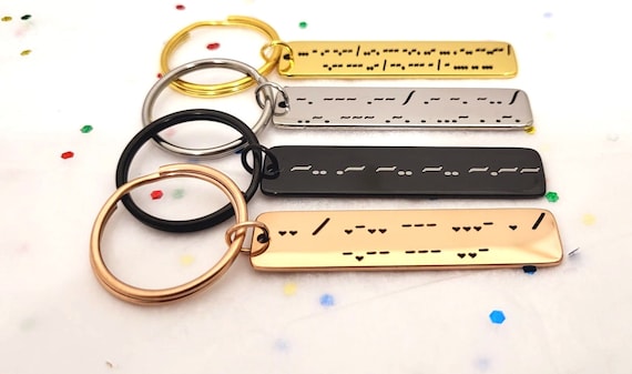 Morse Code Gifts keychain Personalized for Men Women Customized Engraved MorseCode Key Chain Keyring