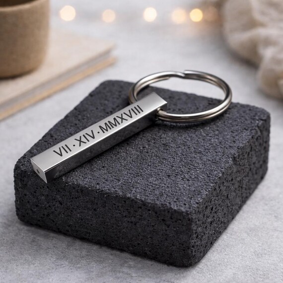 Personalized Bar Keychain | Stainless Steel Four Sided Engraved Keyring