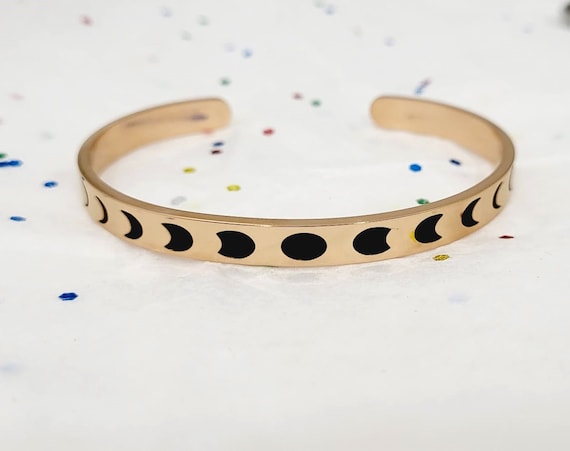Moon Phase Jewelry, Customized Moon phase cuff. Love you to the Moon Custom made for women men