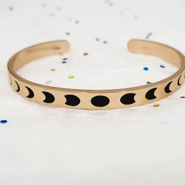 Moon Phase Jewelry, Customized Moon phase cuff. Love you to the Moon Custom made for women men