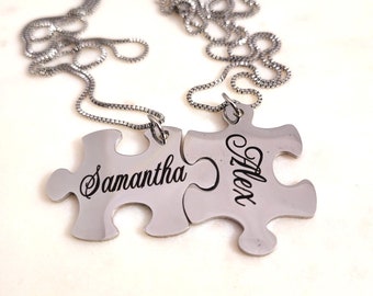 Personalized Name Puzzle Piece Pendant Necklace Jewelry Gift for Him, Her, Couples on Anniversary, Keepsake, Wedding, Valentines Day