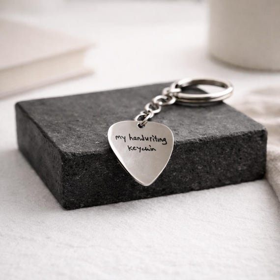 Handwriting Engraved Guitar Pick Keychain – Custom Signature Gift