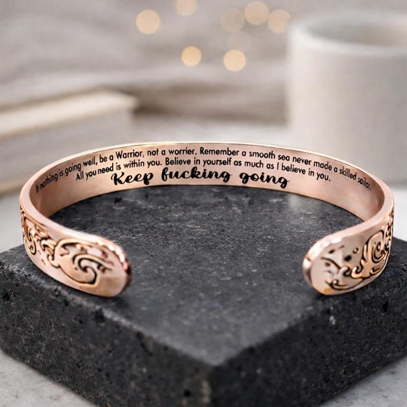 Keep Going gift, Keep fucking going bracelet inspirational gifts, warrior encouragement jewelry bangle believe in yourself don't give up