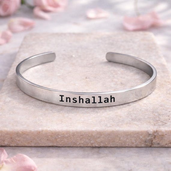 Inshallah Bracelet Ramadan Eid Gifts Stainless Steel Cuff for Him & Her (Arabic, Islamic, Muslim)