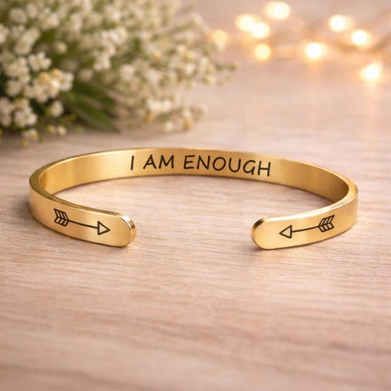 Confidence  Affirmation Jewelry Bracelet I am ENOUGH Bracelets Cuff & Gift for Men, Women