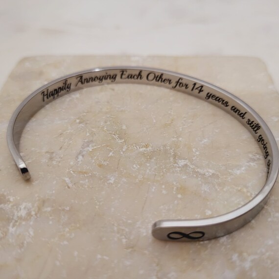 Funny Anniversary & Valentine Gift Happily annoying each other for years and still going strong Bracelet cuff - Customize the Years.