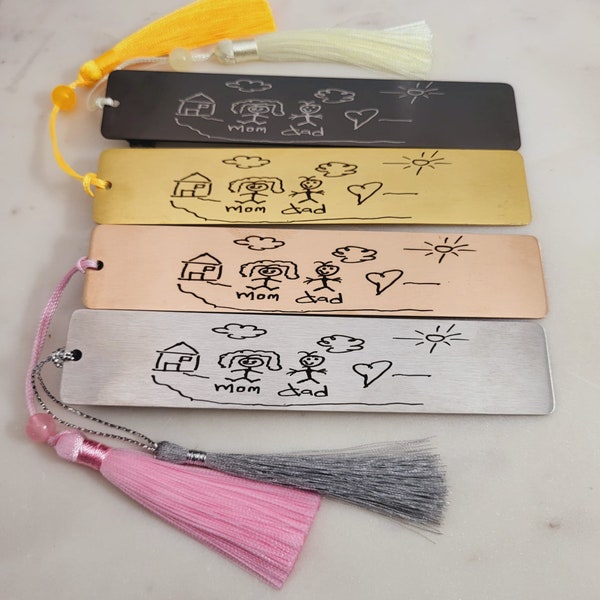 Actual handwriting drawing bookmark, Childrens Art bookmarks, Real handwriting, Real handwriting gifts, Handwriting gift, Engraved bookmark