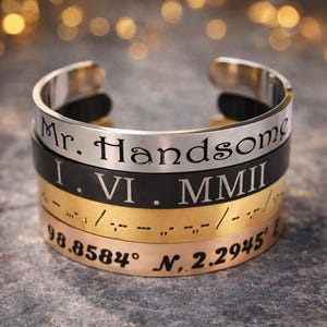 Personalized Men's Secret Message Bracelet, Hidden Text custom Engraved cuff.