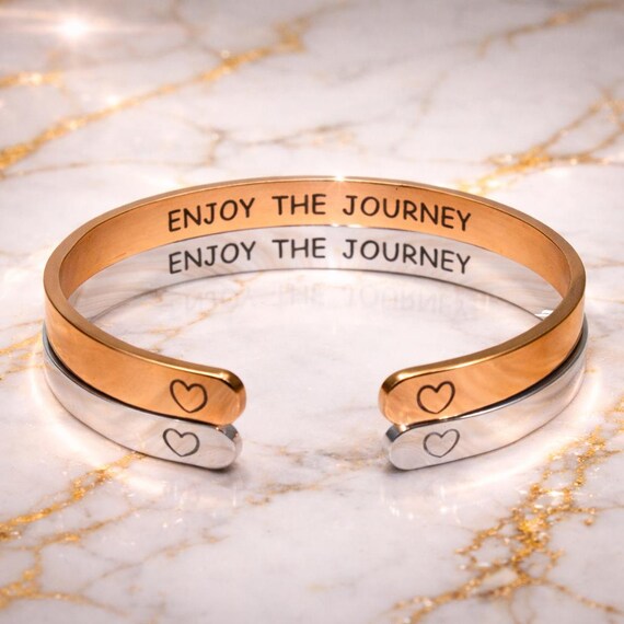 Congratulations New Job Gift - Enjoy The Journey Bracelet Jewelry Cuff for Him Her Men Women Girl Scouts & Niece.