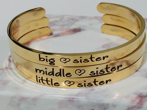 Sister Gifts -Big Sis Bracelet- Middle Sis - Little Sis Personalized Bracelet Jewelry Birthday Gifts from Brother or Sister