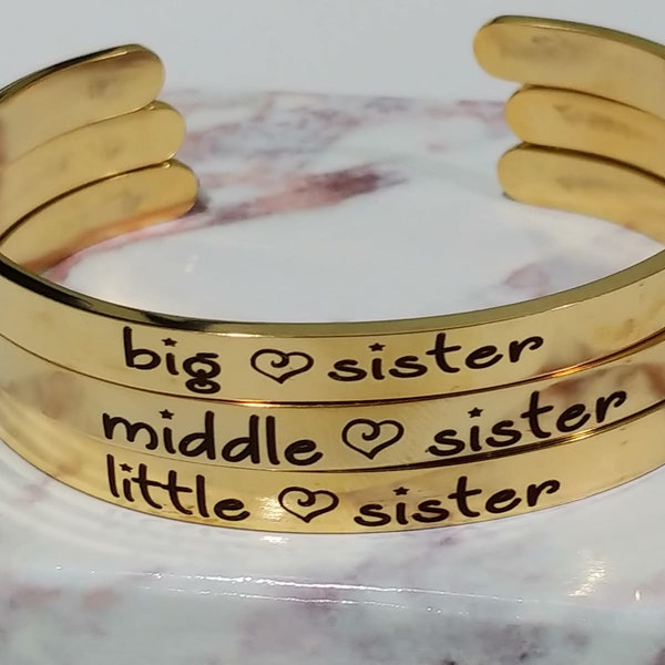 Sister Gifts -Big Sis Bracelet- Middle Sis - Little Sis Personalized Bracelet Jewelry Birthday Gifts from Brother or Sister