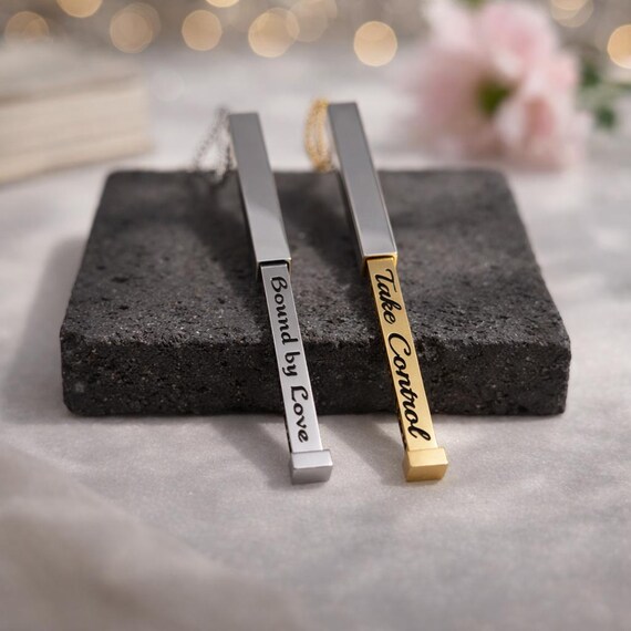 BDSM Jewelry With Secret Message, Hidden Message Stretch Bar Pendant