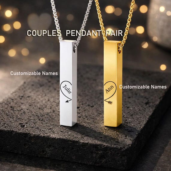 TWO Personalized Matching Couples Pendant Set with Names