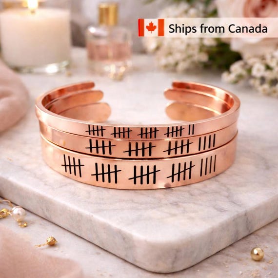 Personalized Rose Gold Tally Mark Bracelet | Anniversary Gift