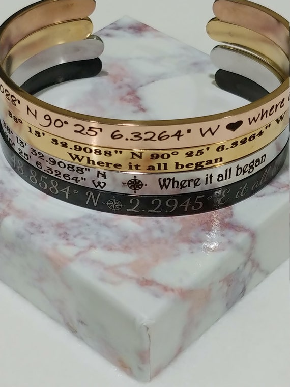 Personalized First Date Bracelet gift Latitude Longitude Bracelet Co Ordinate Bangle Cuff