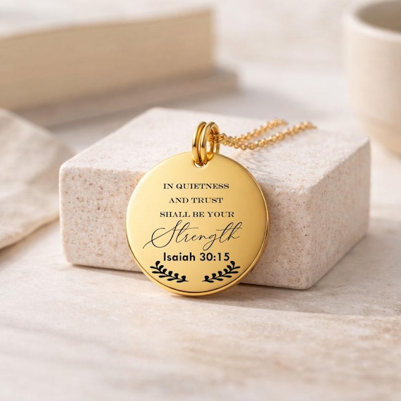 Isaiah 30:15 Necklace – Bible Verse Christian Scripture Engraved Religious Jewellery Gift.