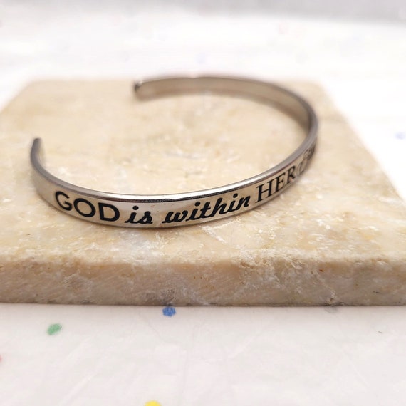 Psalm 46:5 God is within her, She will not fail - Stainless Steel Cuff Bracelet, Christian Religious Gift, Scripture Bible Verse