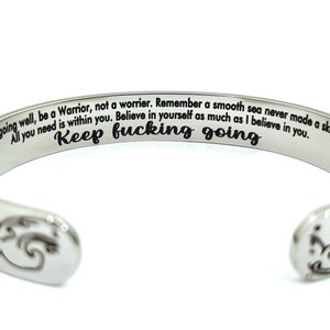 Keep f** Going Mantra Bracelet Inspirational gifts Cuff Warrior Encouragement Jewelry Gift Bangle. Believe in Yourself strength bracelet