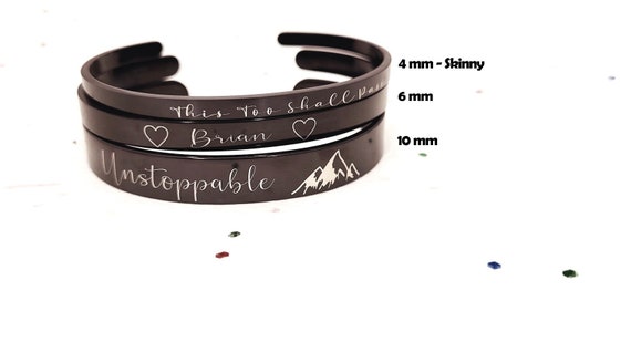 Custom Engraved Black Color Bracelets - Custom Engraving - Black Cuff Bracelet men women 3 sizes