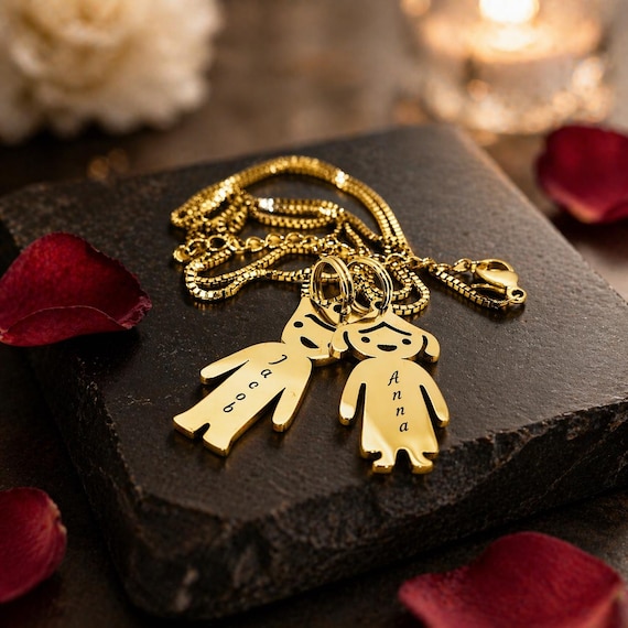Personalized Child Charm Necklace – Engraved Kids' Names, Stainless Steel Family Jewelry