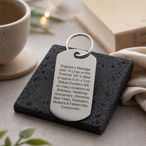 Personalised military tag for men with engraved 10 Lines / 180 Letters Valentine's message Gift