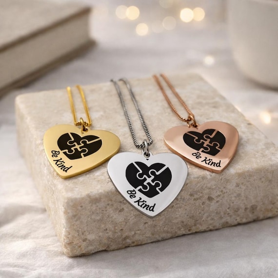 BE Kind with Puzzle design Engraved Jewelry Gift for men, women, boys & girls.
