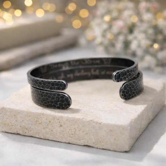 Antique Silver Hammered Personalize Anniversary bracelet for women, Men
