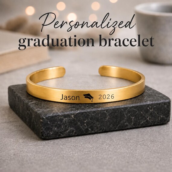 Personalized Graduation Bracelet 2026, Engraved Name & year Bracelet with Custom Name, Class of 2026 Graduation Gift for Him and  Her