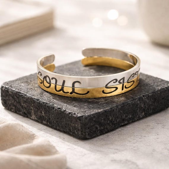 Set of 2-Soul Sisters Bracelets engraved. Best Friends' gift • Personalised Gift for Her.