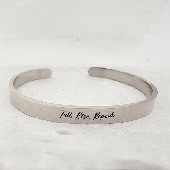 Resilience Quote Bracelet - Inspirational, Motivational Bracelets "Fall. Rise. Repeat." for Women & Men