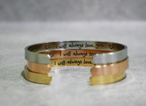 Love Bracelet - I will Always Love you Bracelet Cuff Bangle Mantra Quote Steel Jewelry Gift for him and her MEN WOMEN