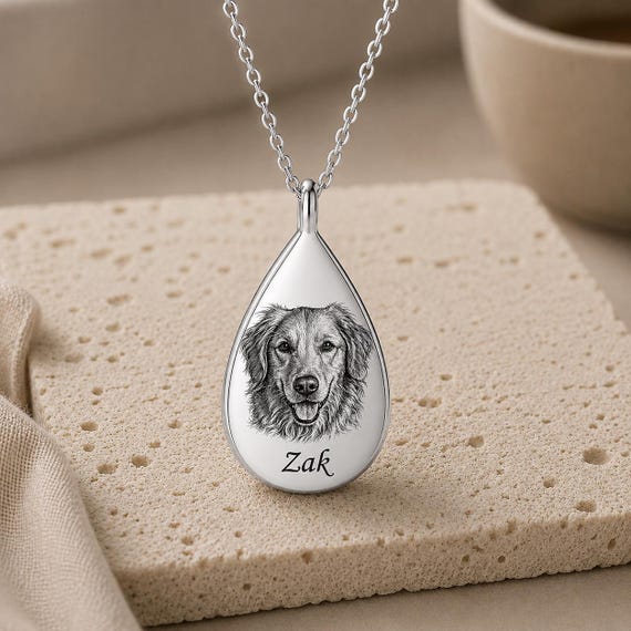 Custom Pet Portrait Urn Necklace, Tear Drop Urn Necklace for Ashes, Custom Engraved Ashes , Personalized Memorial Jewelry