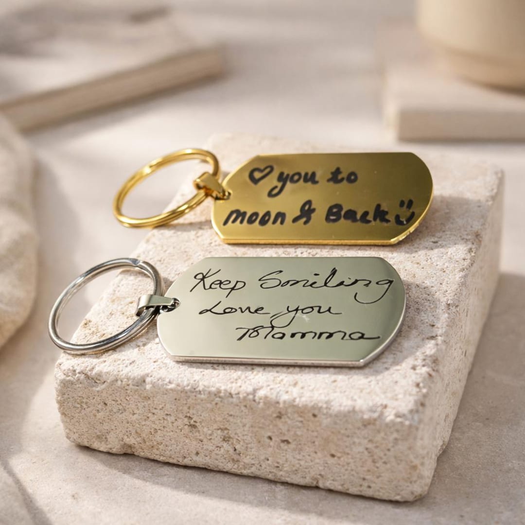 Annotation Keychain Actual Handwriting Keychain Memorial Gift - Signature Engraving ...