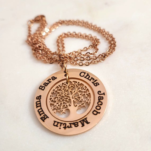 Personalized Tree Of Life Necklace With Kids Names | Customized Family Name Necklace | Mother's Day Jewelry Gift